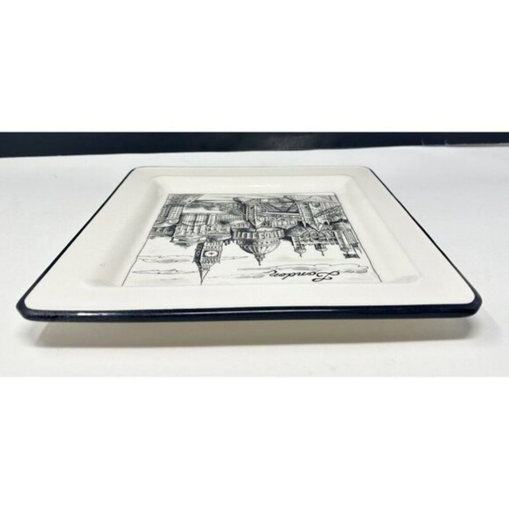 BRUNELLI CITIES LONDON Square Dinner Plate Black White Wall Decor Made In Italy - Picture 5 of 10